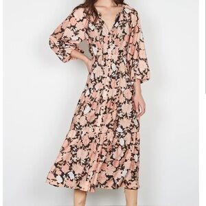 Esmaee Romantica Midi Dress Button Front Floral Small B